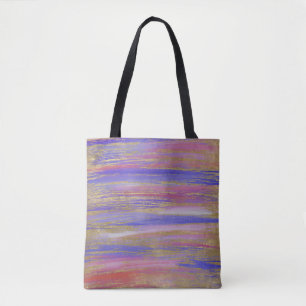 Tote Bag Abstrait Violet, Corail et Or Peint Grès