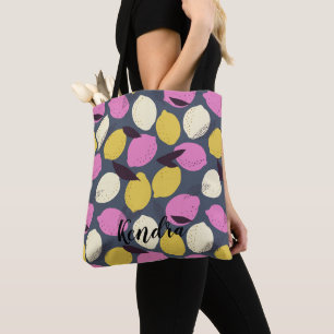 Tote Bag Abstrait Violet rose jaune citron Motif