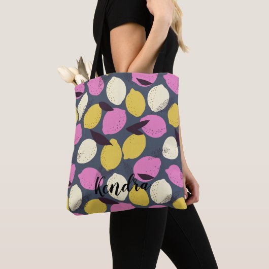 Tote Bag Abstrait Violet rose jaune citron Motif (De près)
