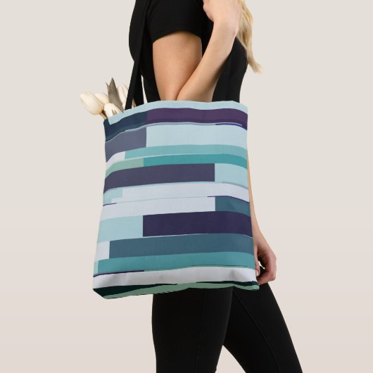 Tote Bag Abstrait violet, vert et turquoise (De près)