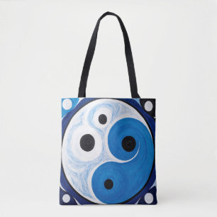 Tote Bag Abstrait Yin Yang : Moderniste Bleu & Blanc
