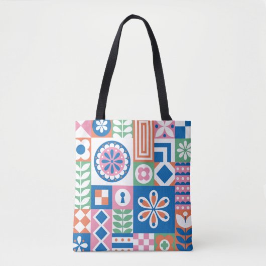 Tote Bag Abstraite carte florale. Motif folklorique incompa (Devant)