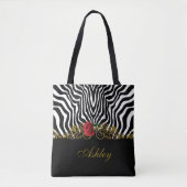 Tote Bag Abstraite Fleur Zèbre Rouge Noir Blanc Or (Devant)