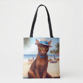 Tote Bag Abyssinian cat on Beach, cadeau d'été pour amoureu (Devant)