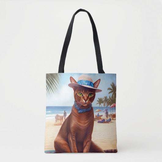 Tote Bag Abyssinian cat on Beach, cadeau d'été pour amoureu (Devant)