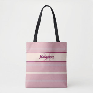 Tote Bag Accents de vin rose et crème pâle Monogramme