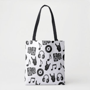 Tote Bag Accessoires musicaux : Motif Vintage monochrome.