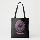 Tote Bag Add Name, Pink Mandala with OM symbol on a Black (Devant)