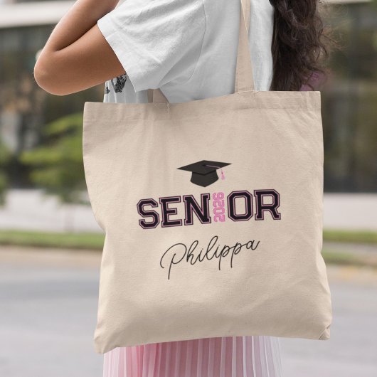 Tote Bag Add Your Name Pink Year Senior Graduate