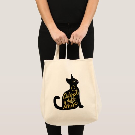 Tote Bag Adopter Ne pas Acheter Noir Chat Adoption (Devant (produit))