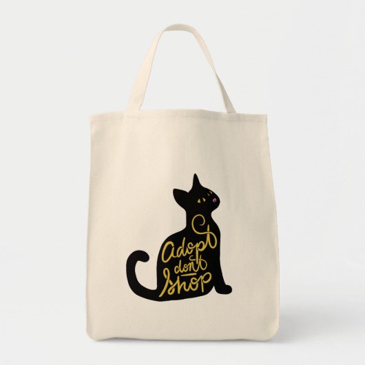 Tote Bag Adopter Ne pas Acheter Noir Chat Adoption (Devant)