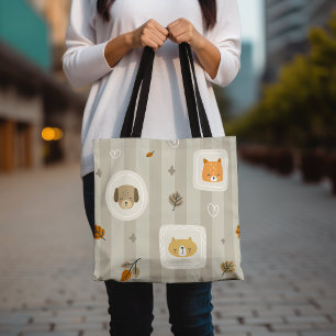 Tote Bag Adorable animal visages chien et Amoureux des chat