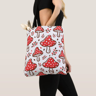 Tote Bag Adorable champignons dessinés à la main rouge et b