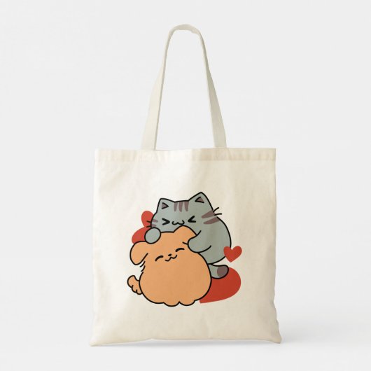 Tote Bag Adorable chat et chien Hug - Meow & Woof Design (Dos)