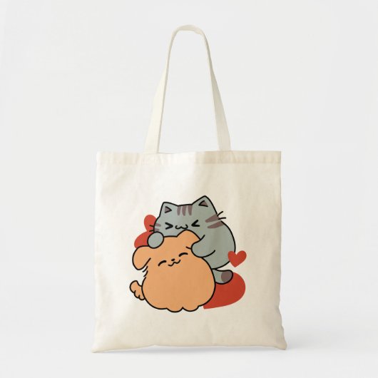 Tote Bag Adorable chat et chien Hug - Meow & Woof Design (Devant)