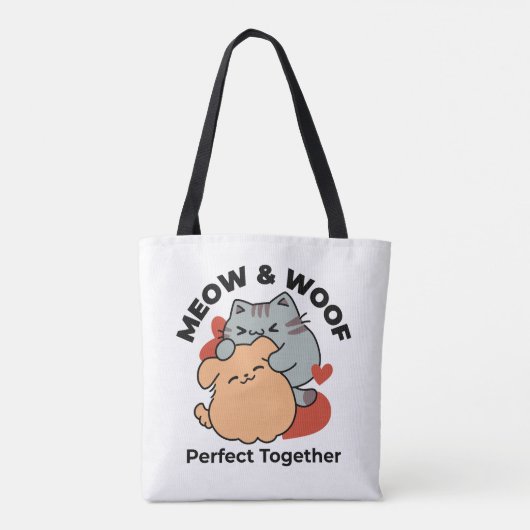 Tote Bag Adorable chat et chien Hug - Meow & Woof Design (Dos)