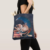 Tote Bag Adorable Chat sur la Lune Lire un livre (De près)