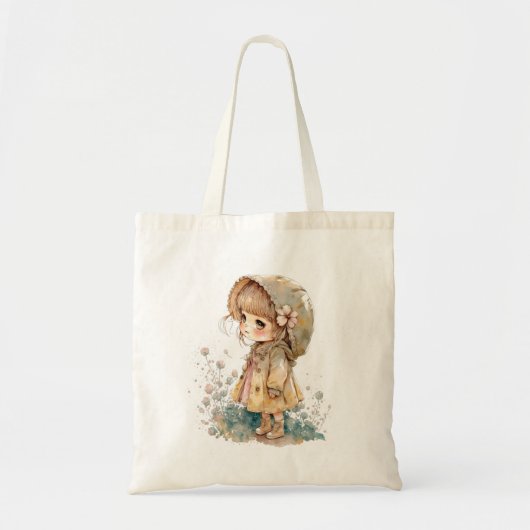 Tote Bag Adorable fille Chibi dans l'ancienne aquarelle Fou (Devant)