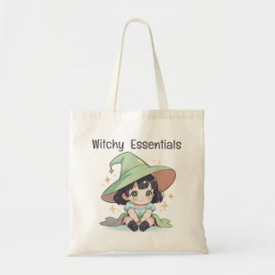Tote Bag Adorable Menthe Green Kawaii Baby Witch Girl