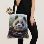 Tote Bag Adorable Ours De Panda Mangeant Bambou (De près)