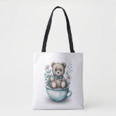 Tote Bag Adorable ours en peluche en tasse avec fleurs (Devant)