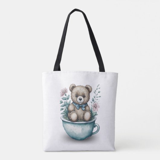 Tote Bag Adorable ours en peluche en tasse avec fleurs (Dos)