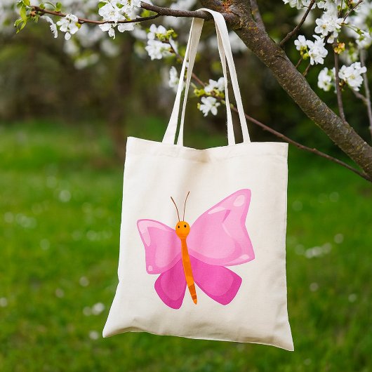 Tote Bag adorable Papillon de dessin rose