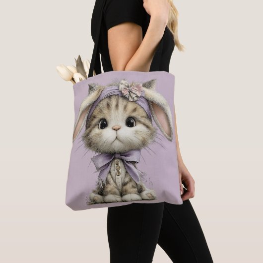TOTE BAG ADORABLE QUIRKY EASTER THEMED KITTENS (De près)