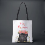 Tote Bag Adorable Séjour Awesome Carlin Aquarelle Couronne<br><div class="desc">Ce design adorable incorpore du carlin noir mignon,  des fleurs d'aquarelle et des éléments botaniques. Grand design pour le fourre-tout mignon</div>