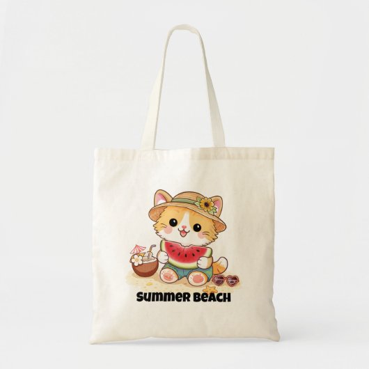 Tote Bag Adorable Summer Beach Cat  (Devant)