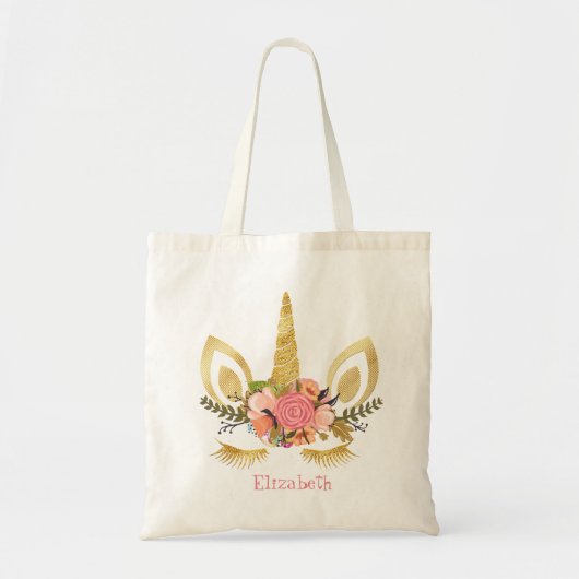 Tote Bag Adorable visage de licorne, couronne florale (Devant)