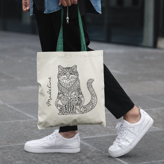 Tote Bag Adult Color Cat Mandala Monogram