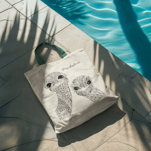 Tote Bag Adult Color Two Ostrich Heads Mandala Monogram