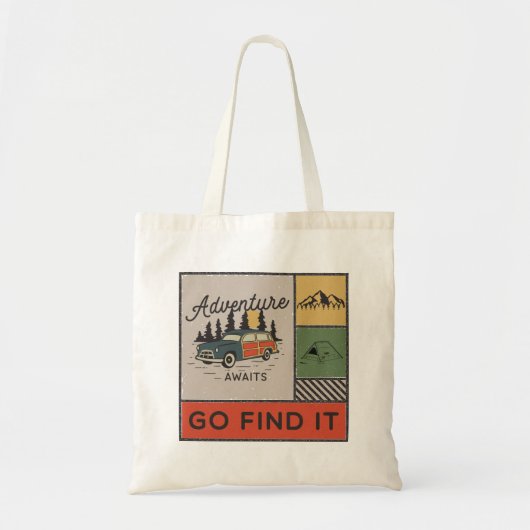 Tote Bag Adventure Await Go Find It Retro Camping Travel (Devant)