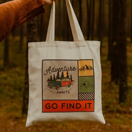 Tote Bag Adventure Await Go Find It Retro Camping Travel