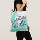 Tote Bag Adventure Await White World Map & Mint (De près)