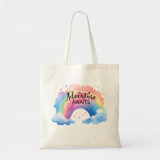 Tote Bag Adventure Awaits Colourful Rainbow  (Devant)