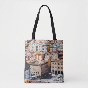 Tote Bag Aerial view of Piazza Maggiore square and San Petr