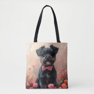 Tote Bag Affenpinscher avec des roses - Saint-Valentin