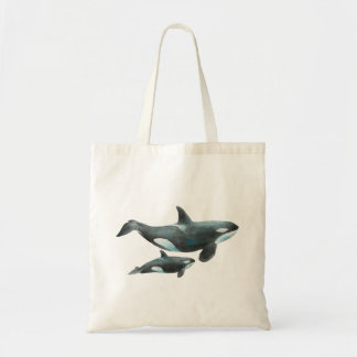Tote Bag Affiche de baleine orque à l'aquarelle mère et béb