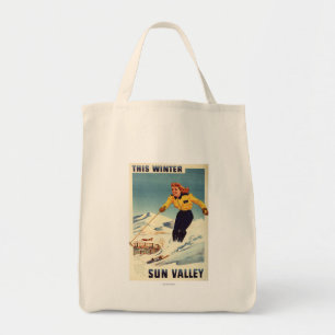 Tote Bag affiche de sourire et de ski de femme