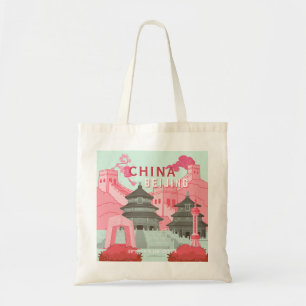 Tote Bag Affiche de voyage à Pékin Chine Art vert menthe,