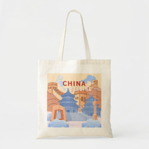 Tote Bag Affiche de voyage à Pékin Chine Bleu pastel et p