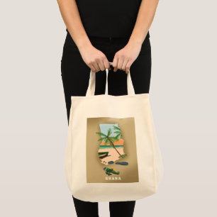 Tote Bag Affiche de voyage illustrée de la carte du Ghana.