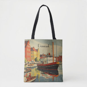 Tote Bag Affiche de voyage vintage Danemark personnalisable