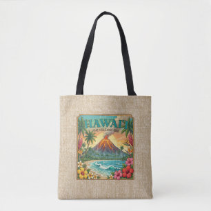 Tote Bag Affiches de voyage hawaïennes vintage - réversible