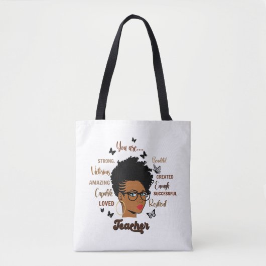 Tote Bag Afro Enseignant Femme noire Enseignante Africaine  (Devant)