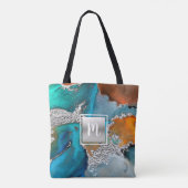Tote Bag Agate aquarelle monogramme argent turquoise orange (Dos)