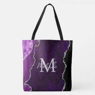 Tote Bag Agate de marbre violet et argenté