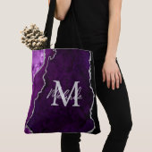 Tote Bag Agate de marbre violet et argenté (De près)